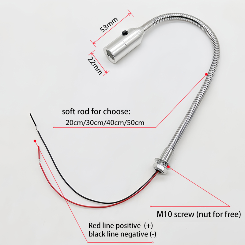 Universal 1W DC12V 24V LED CNC Machine Tool Light Flexible Gooseneck led Workshop Working Lamp Silver Black Industrial Spotlight