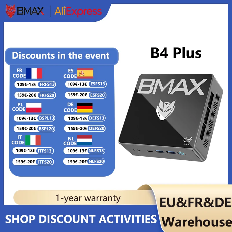 BMAX B4 Plus Мини-ПК Windows 11 ПК Intel N100 16 ГБ 512 ГБ SSD 2HDMI Поддержка микроПК 4K60 Гц для бизнеса, офиса, школы, дома