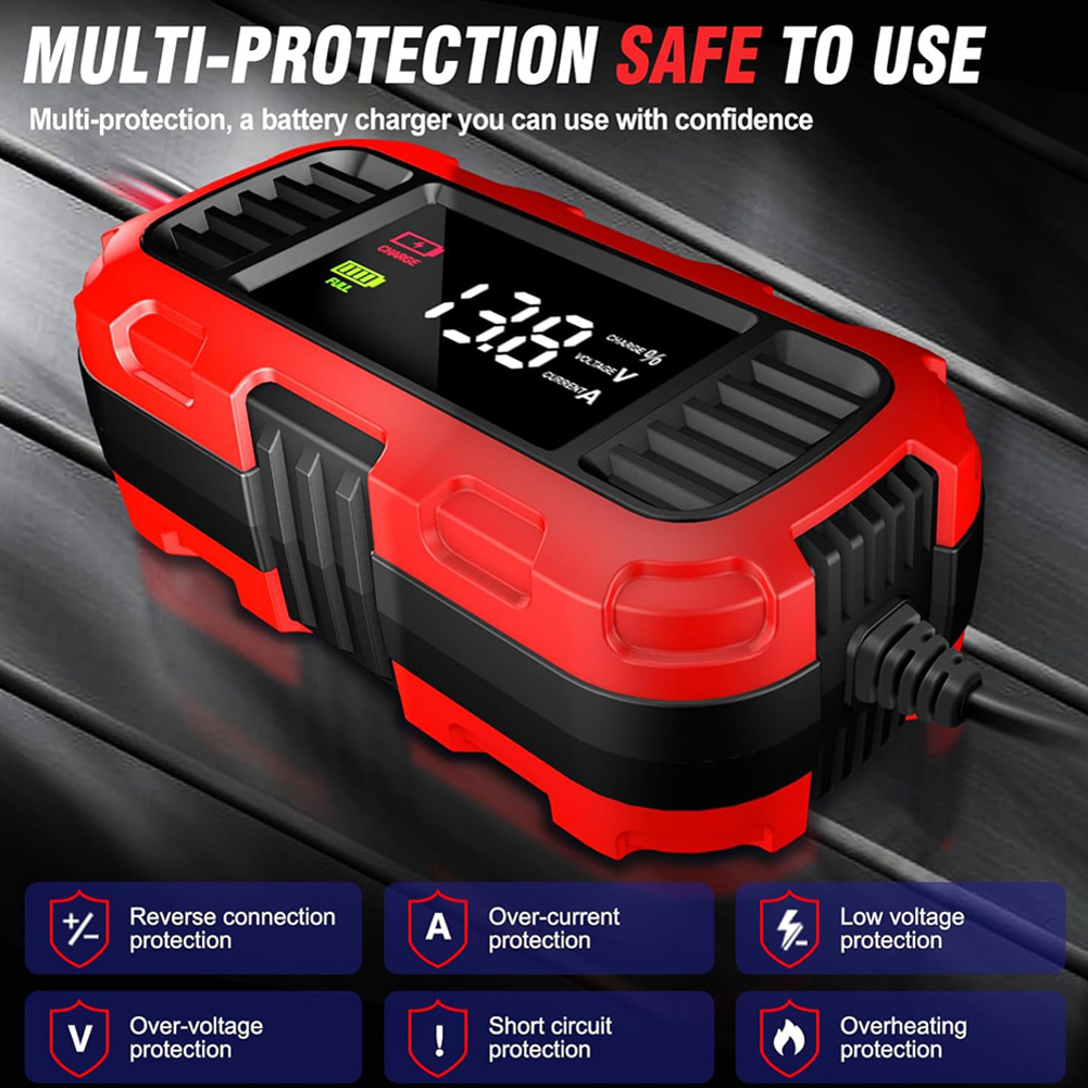 12V 2A Auto-acculader Digitaal display Slimme batterijoplaadtool Batterij-druppellader Onderhouder voor auto-vrachtwagenbatterij