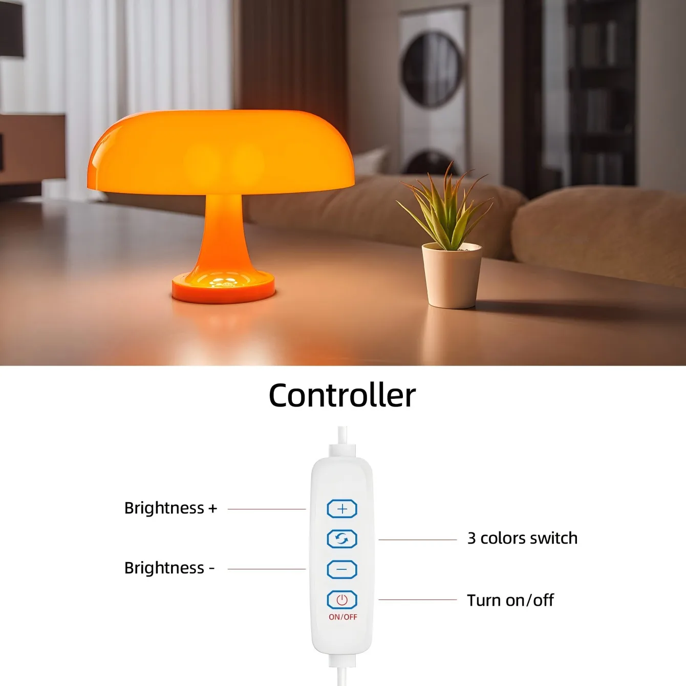 Lámpara de mesa clásica con forma de seta, lámpara de mesa artística Bauhaus moderna, lámpara de noche para dormitorio, lámpara de mesa decorativa naranja de diseño danés