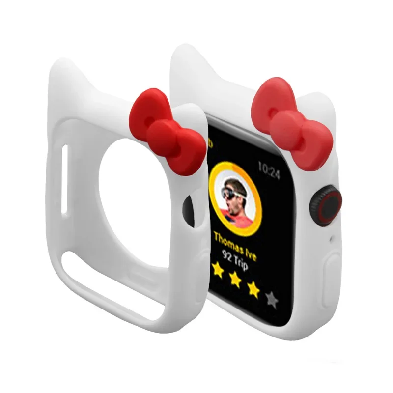 Hello Kitty Apple Watch สําหรับ Iwatch สําหรับ 38 40 42 44 มม.อะนิเมะ KT Cat เปลี่ยนซิลิโคน IWatch SHELL