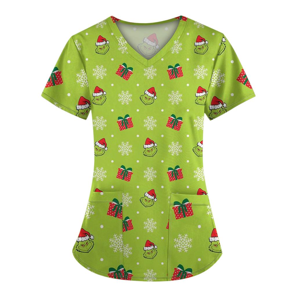 女性用アニメプリントのユニフォーム,医療用ユニフォーム,Vネックシャツ,看護師の作業服,クリスマス,アニメ,漫画