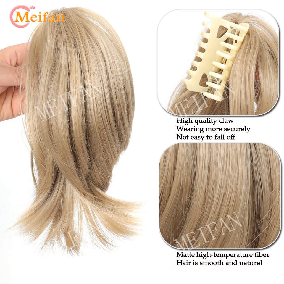 Meifan sintético em linha reta garra clipe chignon fofo donut bagunçado cabelo bun clipe em extensões de cabelo natural postiços para mulher