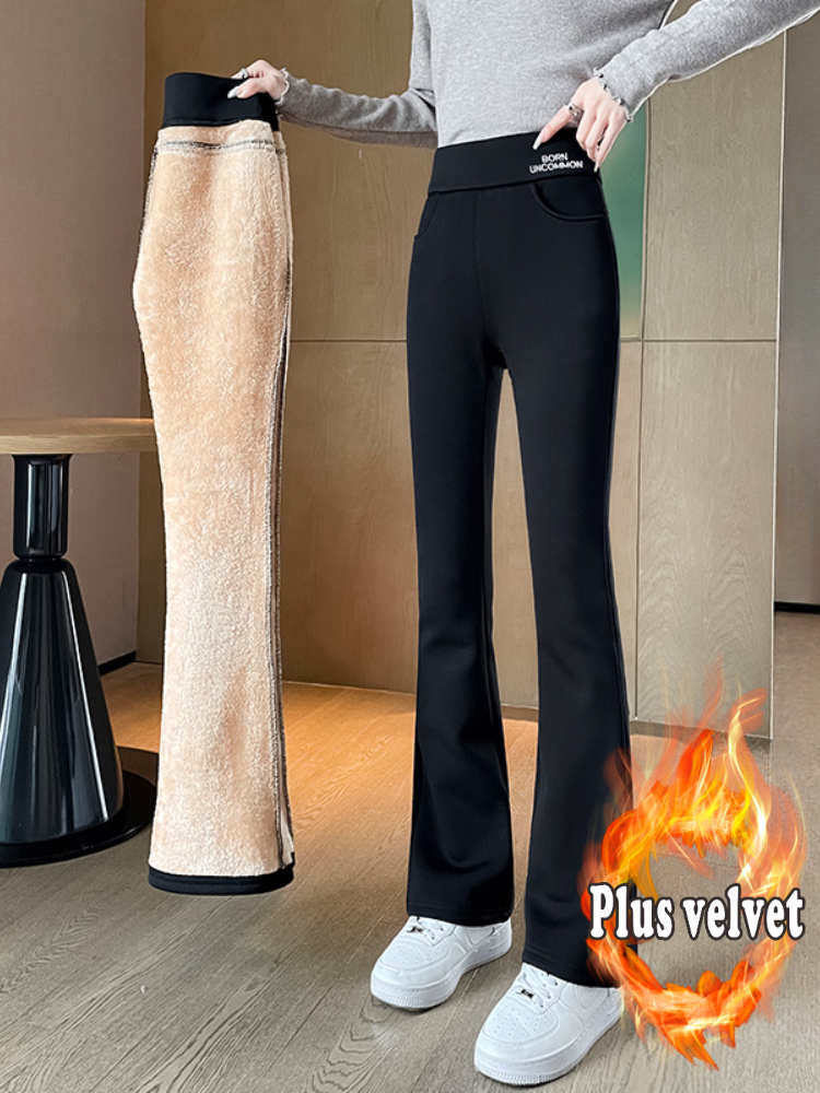 2024 Fleece Letter-Printing Embroidered Women's Pants New Slightly Flared Wide Leg Pants Thickened Outer Wear Cotton Pants