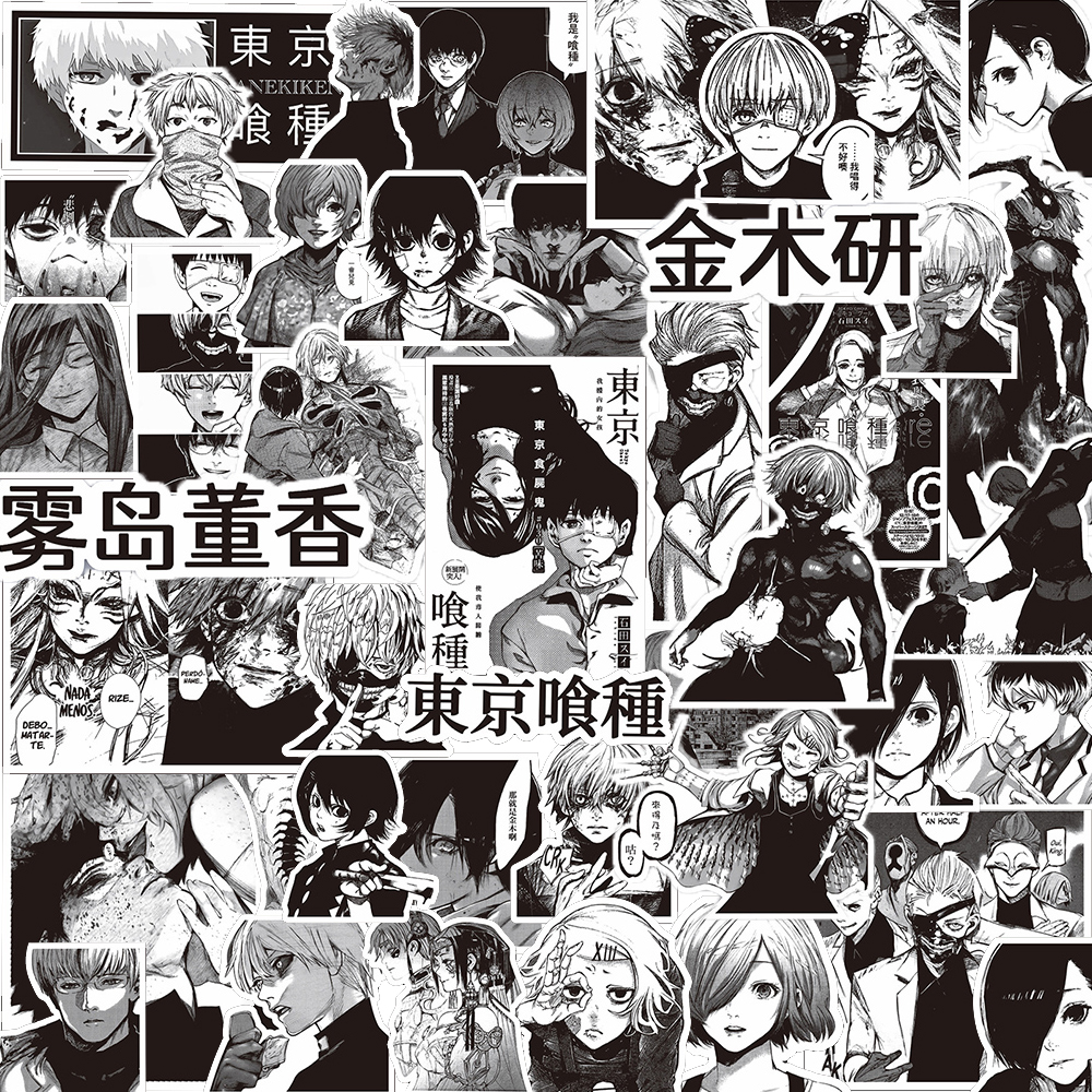 10/30/70 pçs preto branco anime tokyo ghoul adesivos kaneki ken dos desenhos animados adesivo garrafa de água telefone notebook legal decalques decoração
