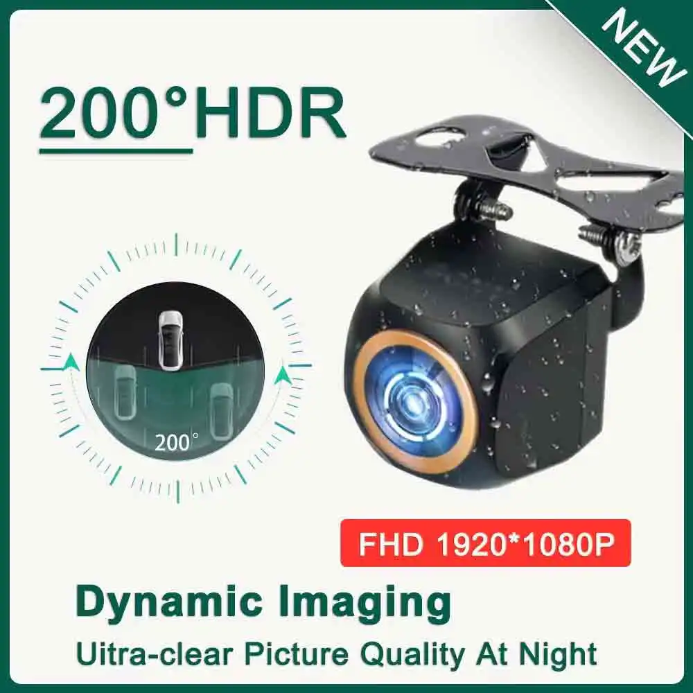 Para cámara de visión trasera de coche AHD 1920x1080P 200 °   Ojo de pez Lente dorada Full HDR Visión nocturna Vehículo Trasero Coche Cámara frontal de marcha atrás