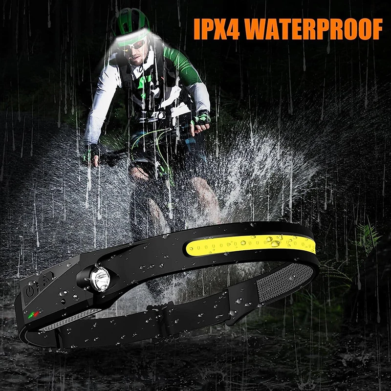 Sensor LED Linterna frontal USB recargable Potente linterna frontal Impermeable Linterna frontal 6 modos de iluminación COB Luz de trabajo