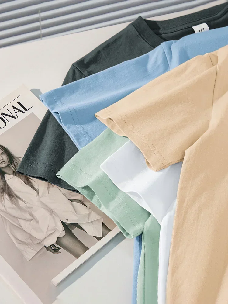 100% cotton heavy t-shirt summer solid color 230 g men's white casual all-match round neck fall shoulder short sleeve