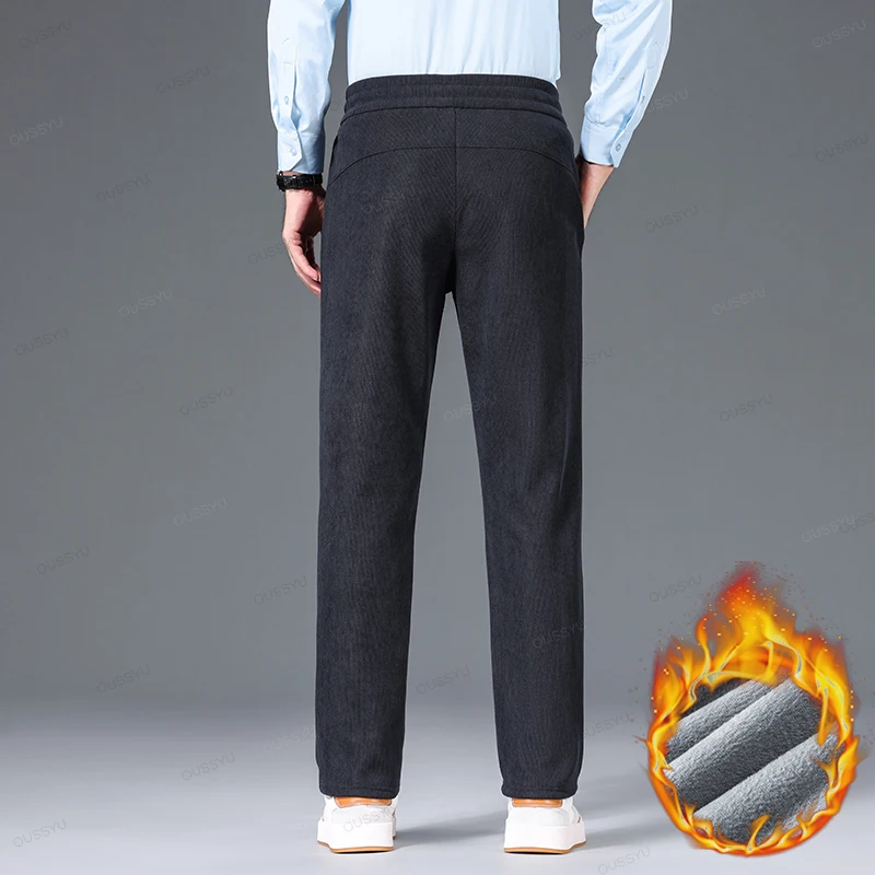 Pantalones de pana gruesos y cálidos de lana de invierno para hombre, pantalones informales rectos clásicos con cintura elástica para correr al aire libre, regalo para hombre