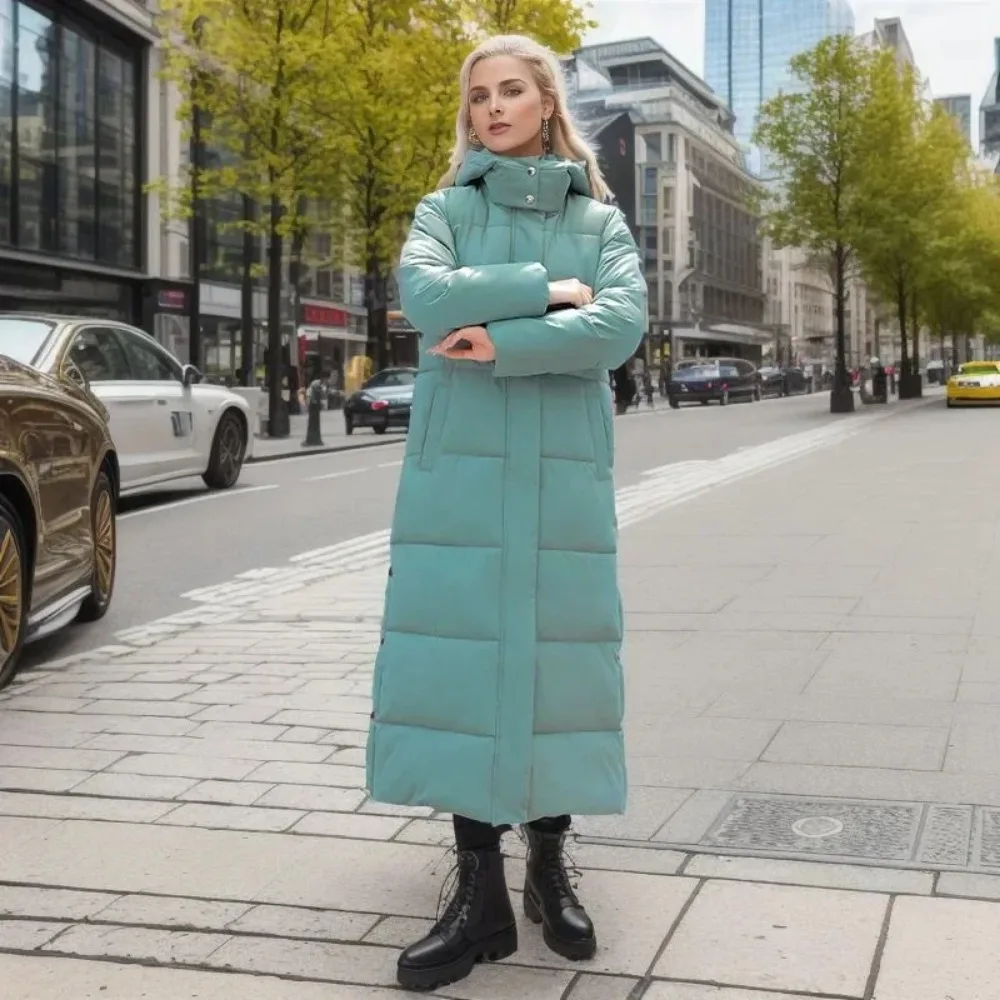 Abrigo de algodón, Parka larga, chaqueta para mujer, Otoño Invierno 2023, abrigos gruesos y cálidos, Parkas de plumón blancas con capucha de tendencia de bloque tejido
