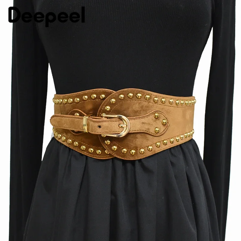Cummerbunds élastiques en daim pour femme, ceinture large, corset de taille, rivet, mode décorative, luxe, accessoire environnemental, 60-80cm, 1 pièce
