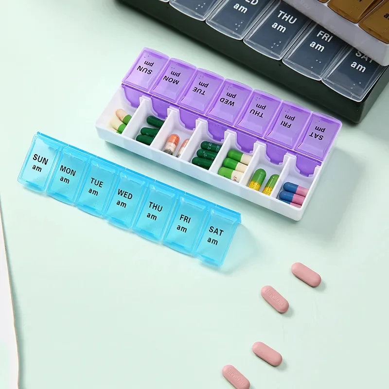 Organizador semanal de comprimidos – Suporte para comprimidos matinais e noturnos com estojo compacto, sistema de gerenciamento de medicamentos de 7 dias
