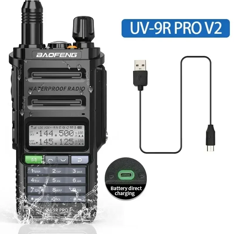 UV 9R Pro V2 Baofeng IP68 Waterproof Walkie Talkie Tri-Power Type-C Charger Dual Band Ham CB Radio Two Way Radio of UV 9R Plus