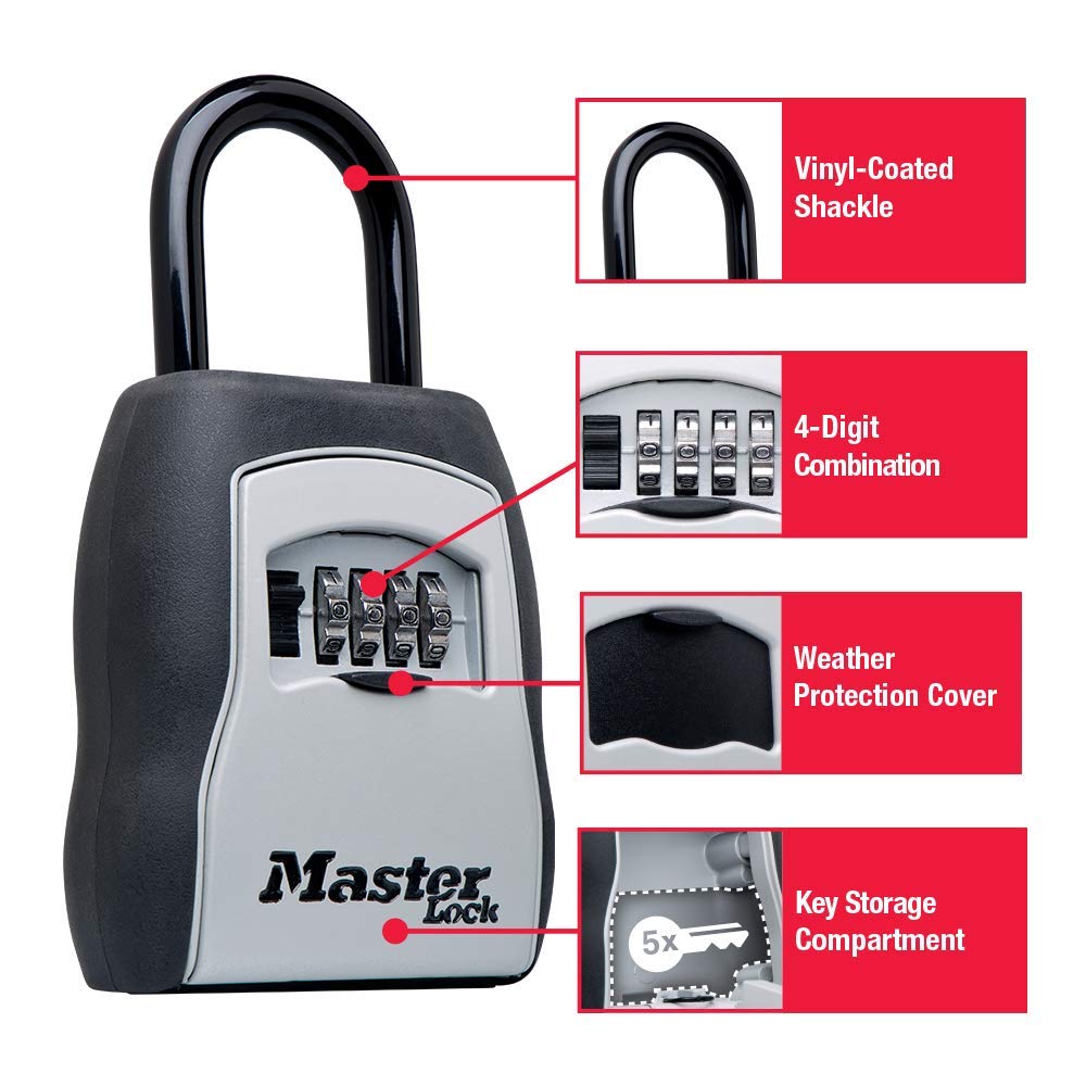 Master Lock Outdoor Key Lock Box, House Keys Organizer, cofre com fechadura combinada, 5400D, 5-8 Keys Capacidade