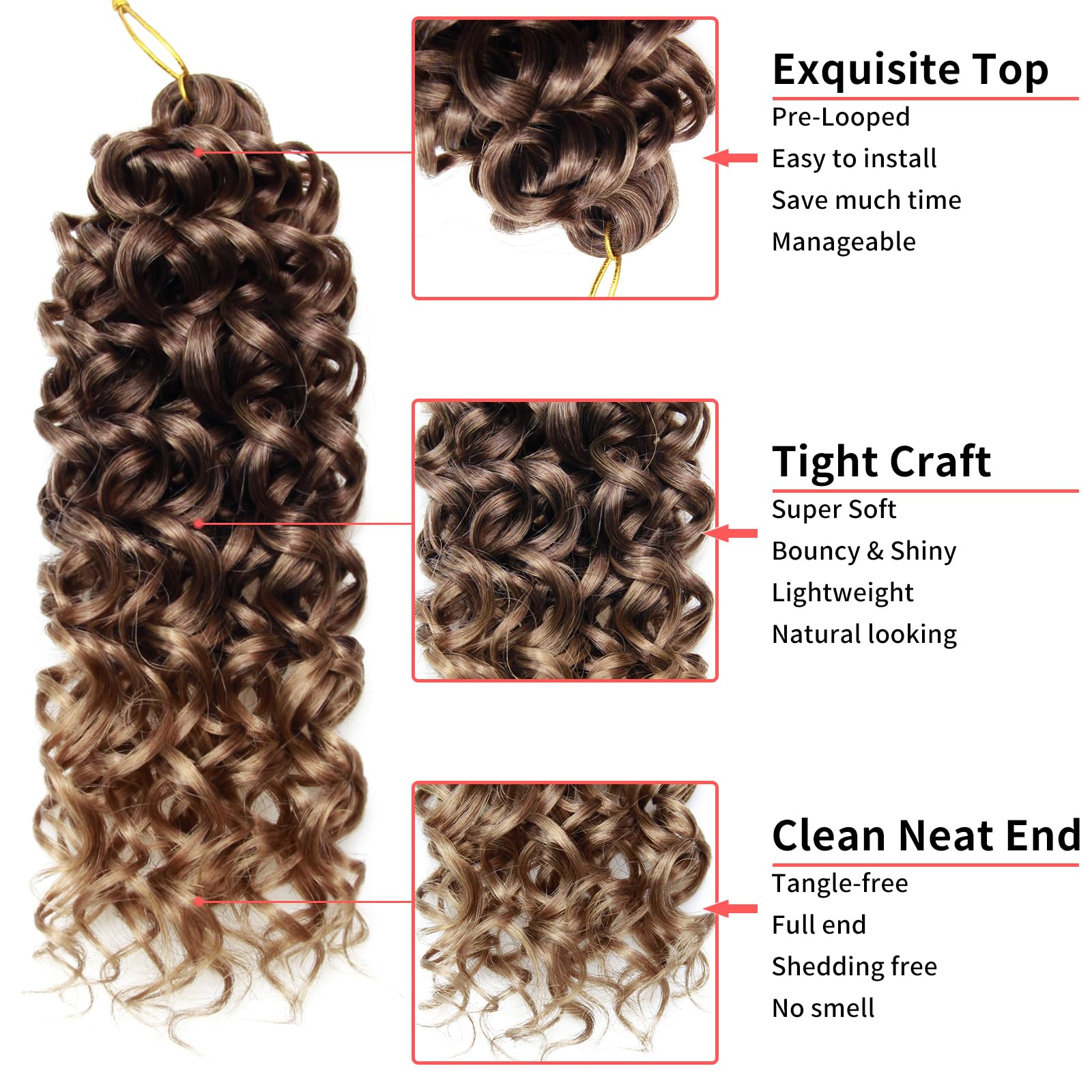 12 "ゴーゴーカールかぎ針編みヘアショートカーリーかぎ針編みヘア女性のためのウォーターウェーブディープツイストかぎ針編み三つ編み合成編み毛