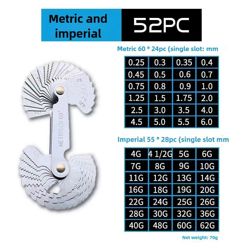55/60 Degree Metric Inch Thread Plug Gauge Gear Tooth Screw Pitch Gauges Measuring Center Metrisch Thread Measurement Tools