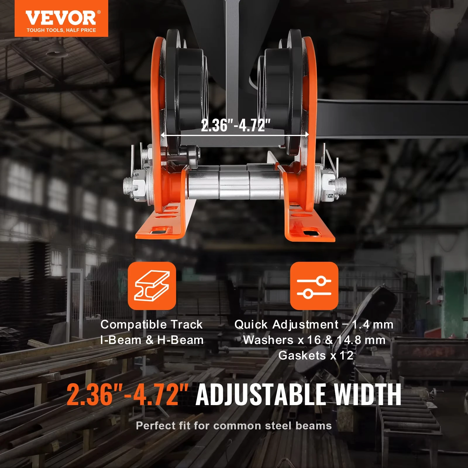 Carrinho manual de talha elétrica VEVOR com capacidade de 0,5/1 tonelada para PA200 PA250 PA300 PA400 PA500 Carrinho de feixe de pressão com rodas duplas