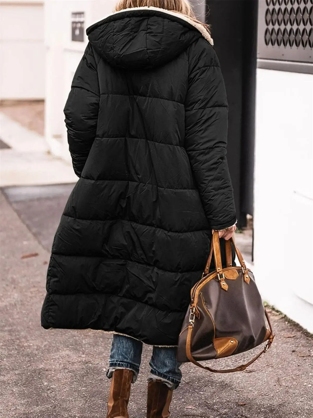 Chaqueta acolchada con capucha de invierno para mujer, abrigo grueso de manga larga Reversible liso, ropa de abrigo larga cálida a la moda, abrigos acolchados informales