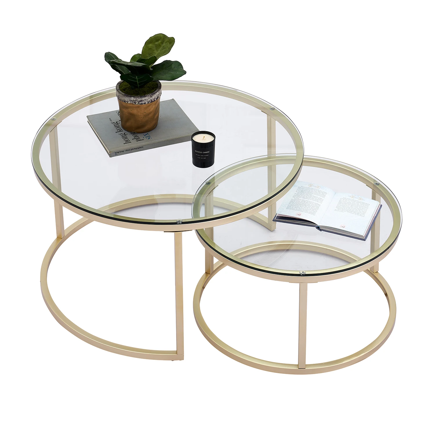 Table basse en fer 2 en 1, mode petit appartement, salon, Table basse ronde en verre trempé pour canapé, Table basse d'appoint