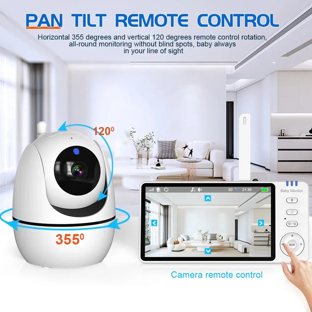 5 Polegada vídeo monitor do bebê com câmera ptz zoom babyphone cam proteção de segurança câmeras vigilância sensor temperatura canção de ninar