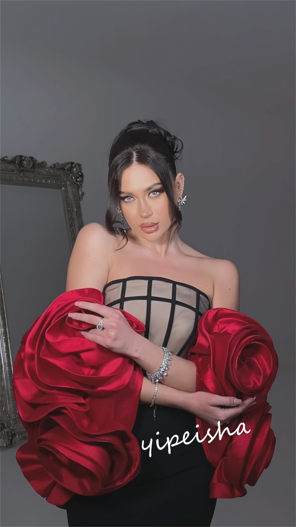 Maßgeschneiderter Abschlussball S-Blume, formeller Abend, Trompete, schulterfrei, maßgeschneidertes Anlasskleid, lange Kleider