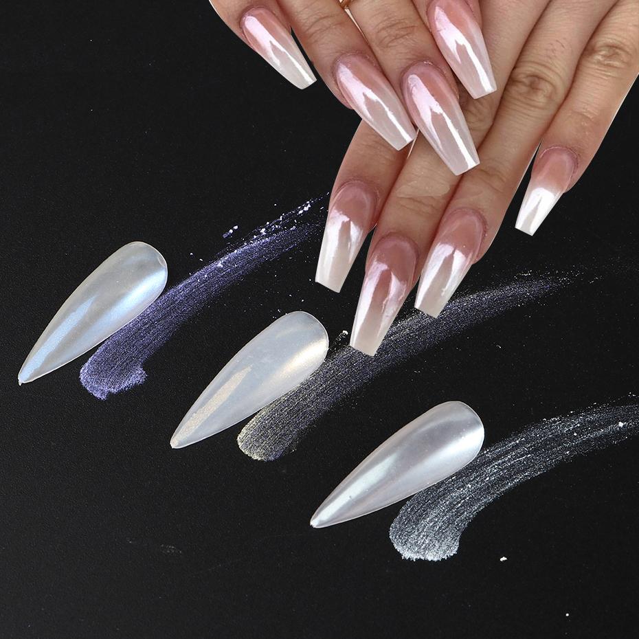 Moonlight Pearl White Nails Glitter Dust Chrome Aurora White Rubbing on Powder Shell Mirror Pigment Nail Art Supplies Dekoration