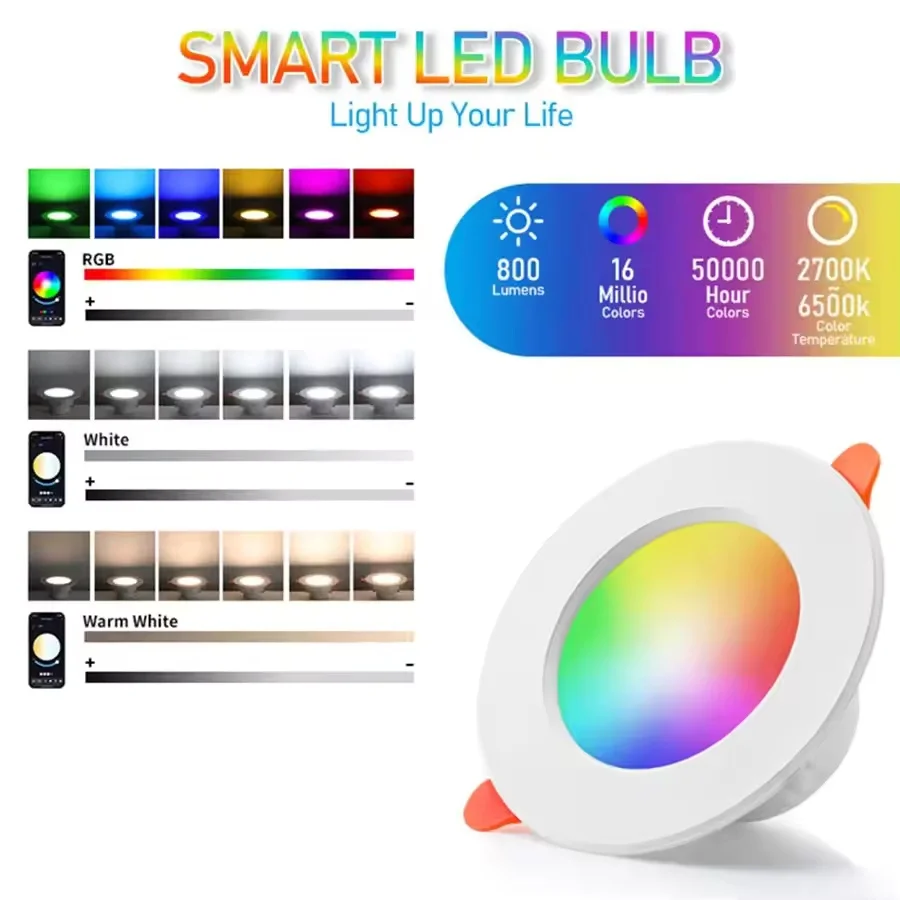 Spot lumineux LED intelligent, 220V, 10/15W, Bluetooth, RGB, plafonnier à intensité variable, RF 2.4G, télécommande, application Smart Life, contrôle, chambre à coucher, salon