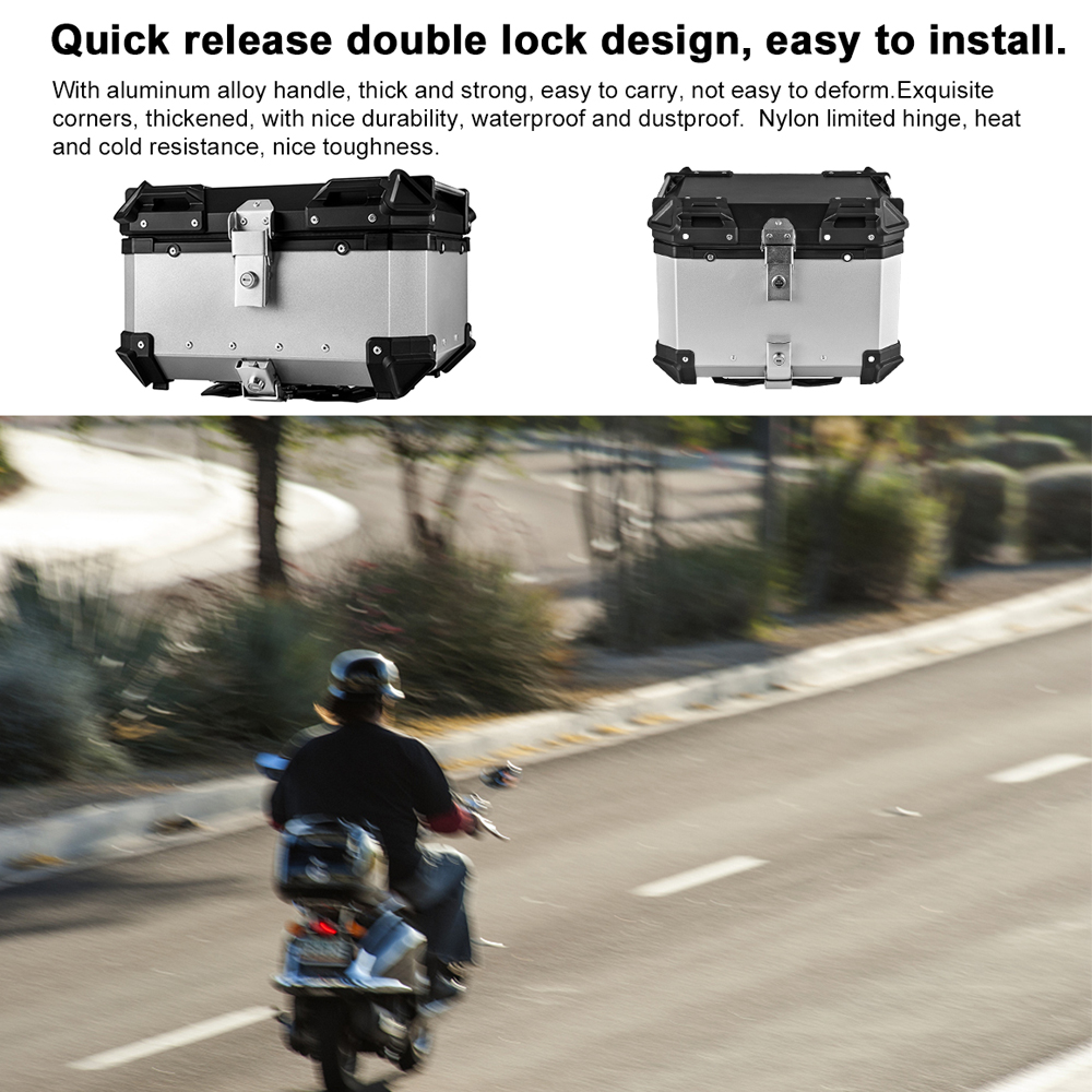 65L Motorrad Hinten Stamm Aluminium Legierung Gepäck Fall Quick Release Motorrad Schwanz Lagerung Box Wasserdicht & Stoßdämpfung wit