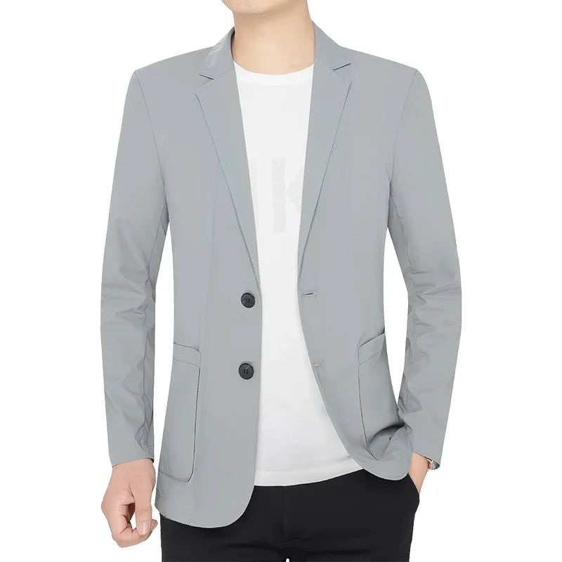 BROWON Brand Summer Men Blazers Gray Solid Color Thin Anti Wrinkle Quick Drying Soft Business Suit Blazer Jacket for Man