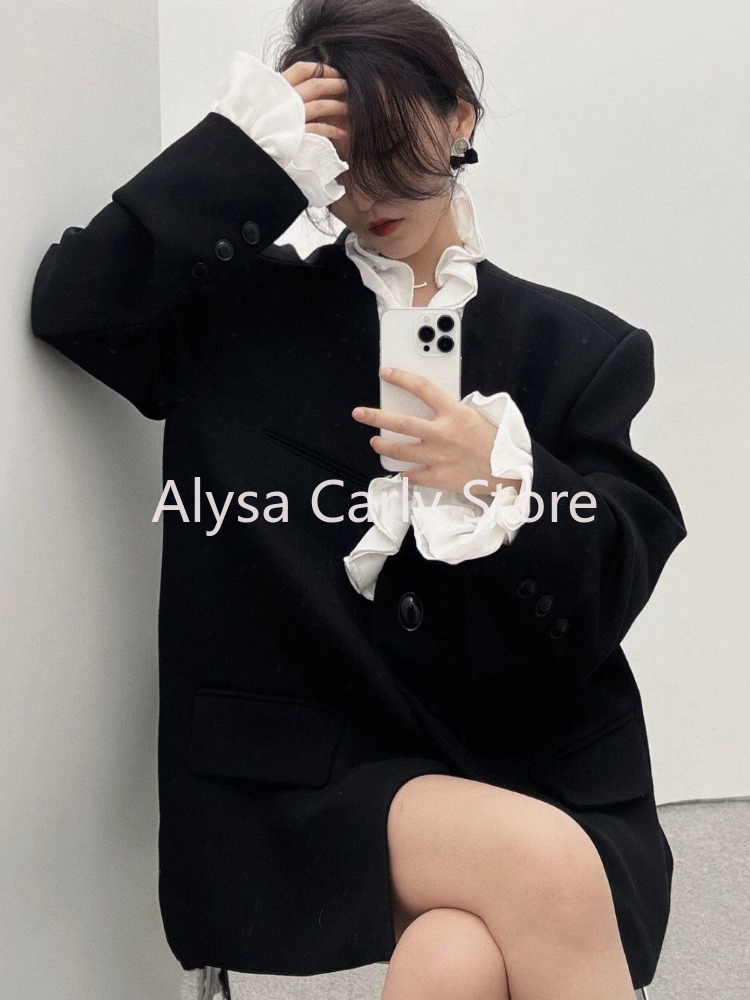 Blazer informal de diseño elegante para mujer, abrigo cálido de moda con borde de hongo, ropa de calle Vintage, ropa de abrigo de invierno, nuevo