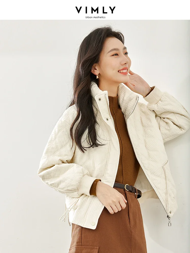 Vimly Cropped Argyleเสื้อแจ็คเก็ตผู้หญิง 2023 สบายๆตรงหลวมคอซิปหนาฤดูหนาวสําหรับผู้หญิงM3613