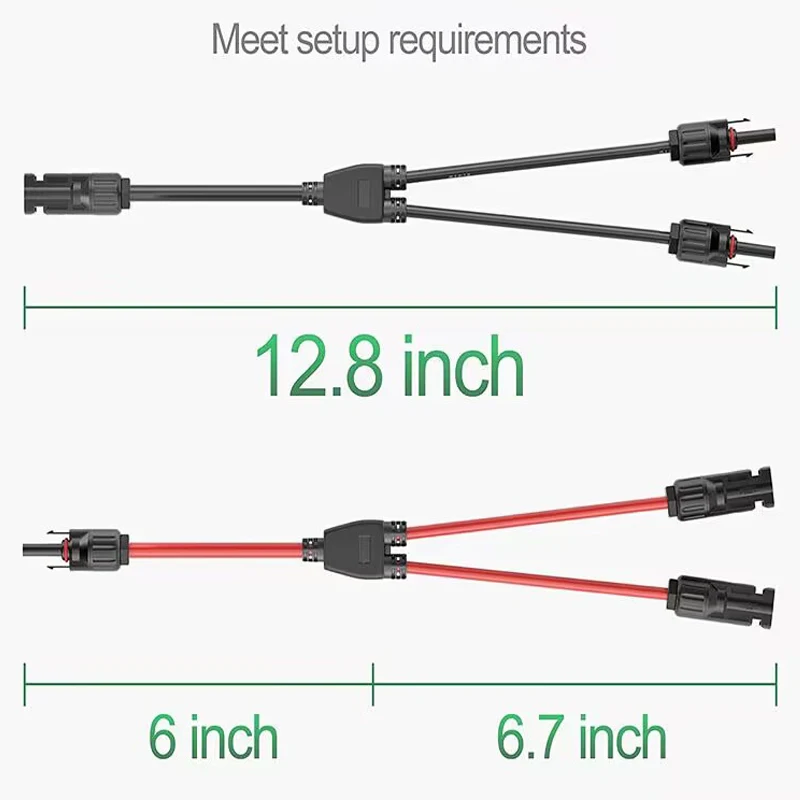 Power Solar Connectors 30A Y-Zweig-Kabel, Solarkabel Paralleladapter im Paar für Solarpanel 1*M/FF+1*F/MM schwarz rot Power
