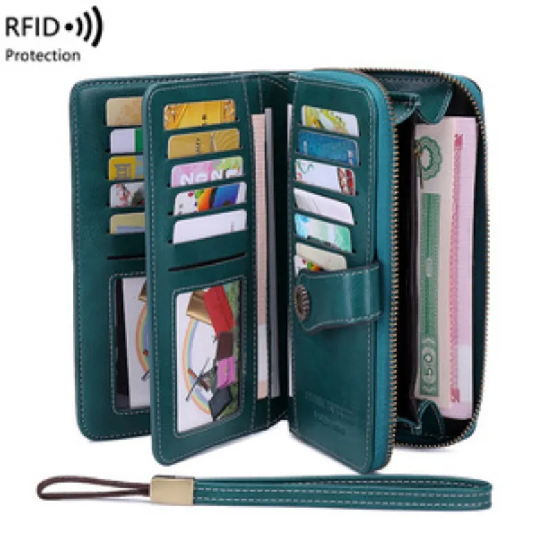 Bolsa para passaporte com bloqueio RFID, porta documentos de viagem e carteira de armazenamento de bilhetes com zíper longo, passaportes múltiplos