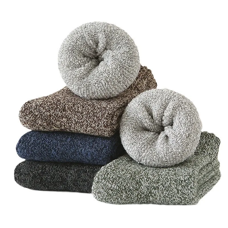 5 Paar dicke Winter-Fleece-gefütterte Thermo-Frottee-Socken für Herren in der Mitte der Wade, einfarbige Handtuchsocken aus gemischtem Kaschmir