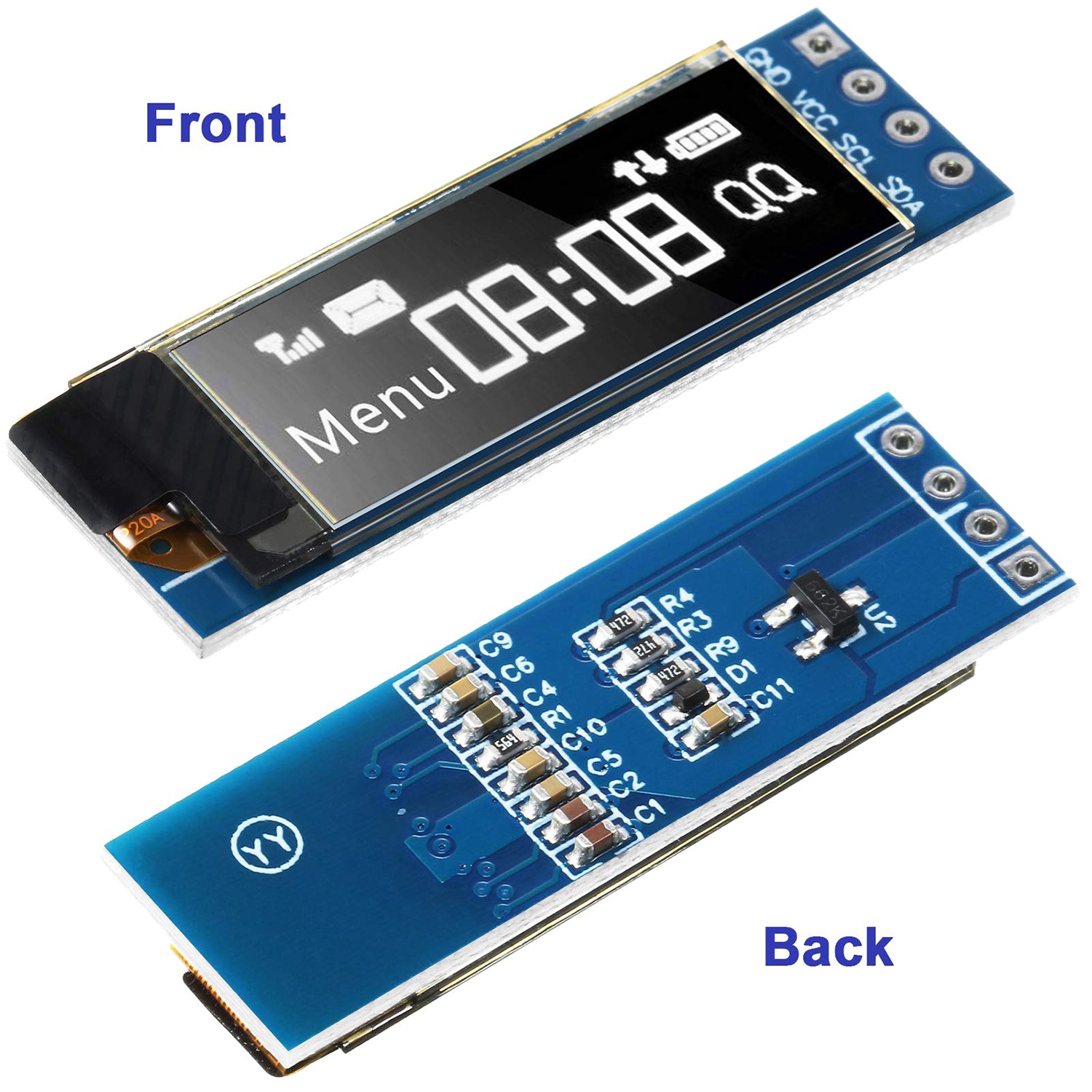 ディスプレイモジュールi2c,0.91インチ,5個,i2c oledディスプレイモジュール,ドライバーDC 3.3v-5v (白)