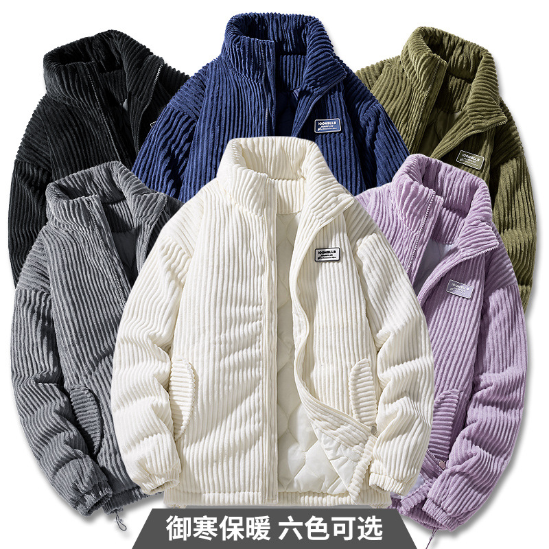 Winter Corduroy Parka Jas Mannen Katoen Gewatteerde Parka Herfst Puffer Jas Mannelijke Vintage Koreaanse Man Stand Kraag Windjack