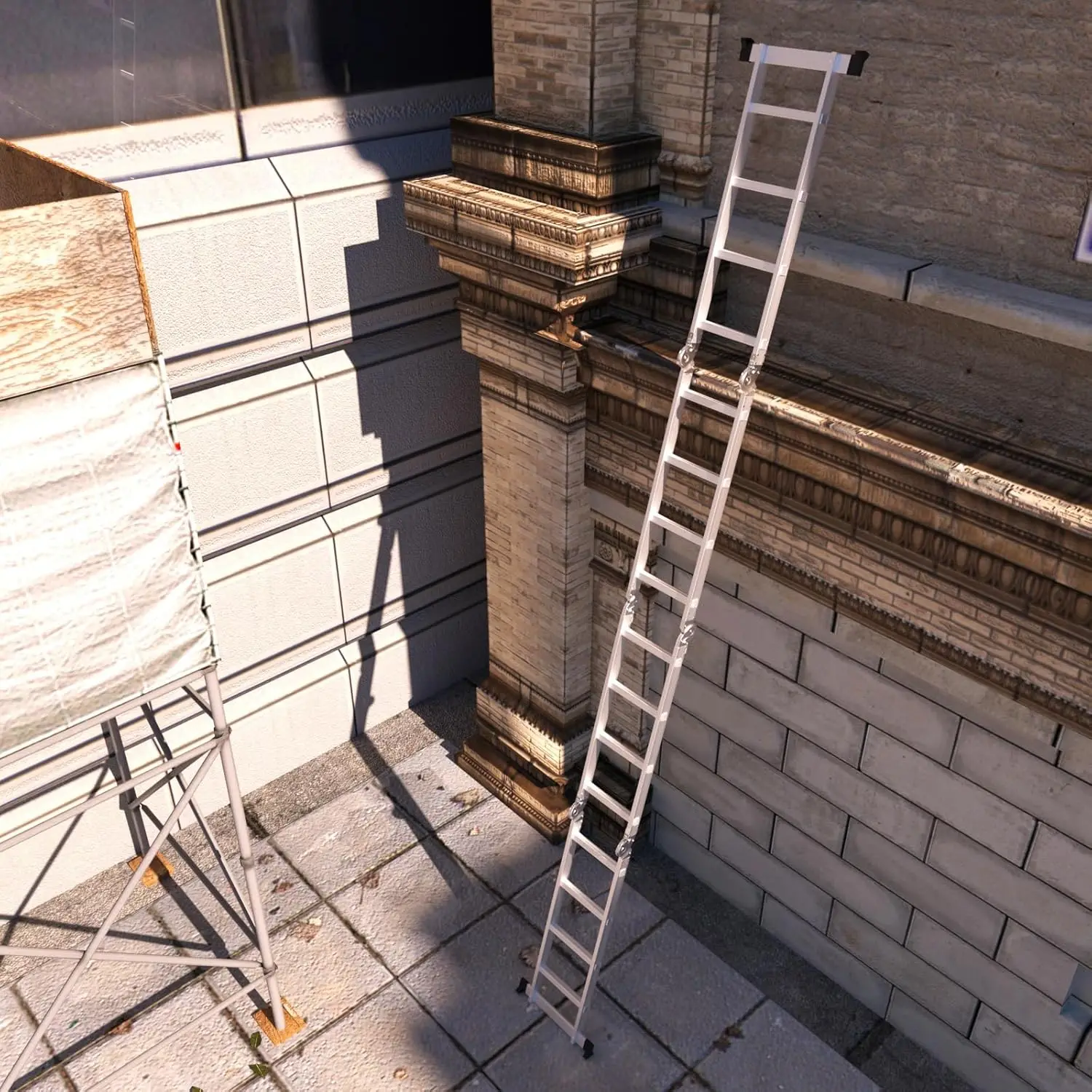 4.7M Folding Ladder 4x4 Aluminium Ladder MultiPurpose Ladder Combination Step Ladder for Home DIY Building Use with Platform