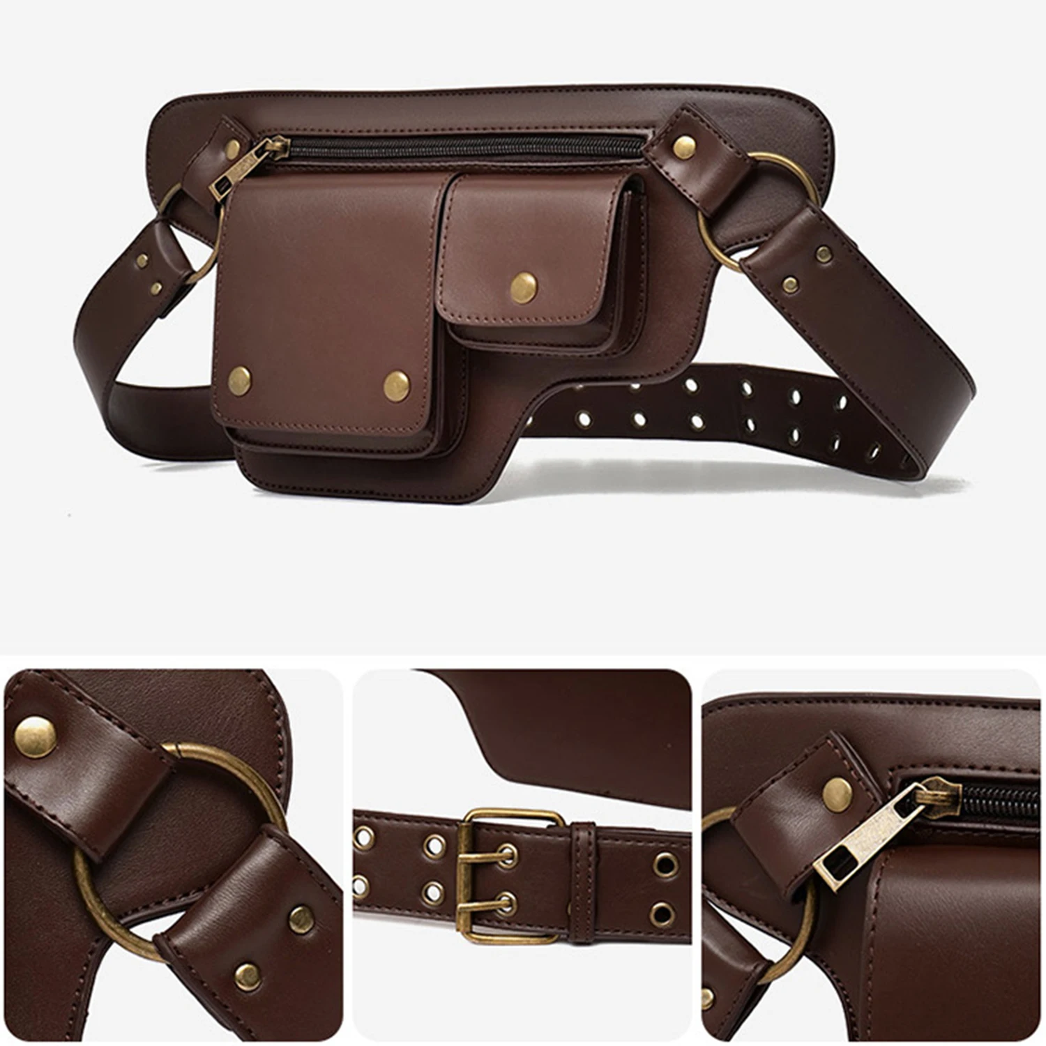 Riñonera de estilo Punk para motocicleta, bolsa de cinturón ajustable para deportes al aire libre, Retro, a la moda