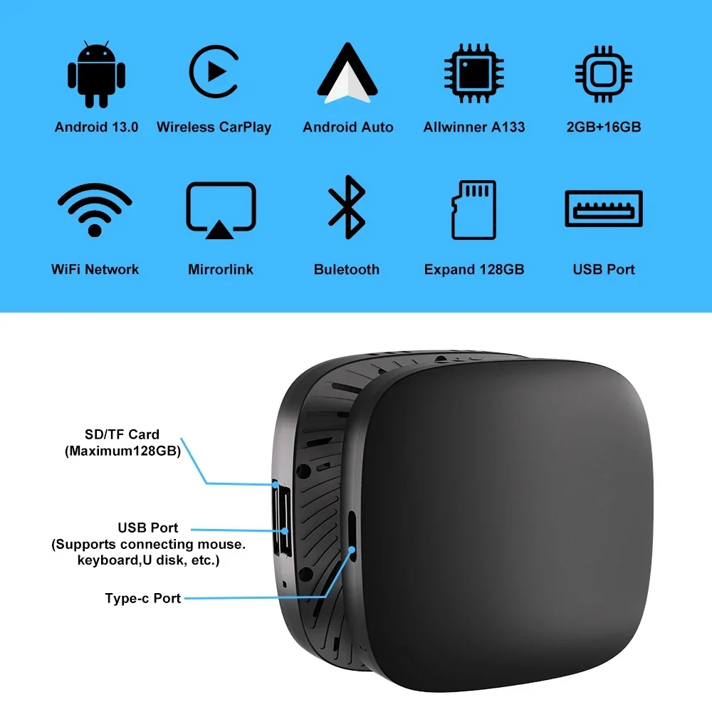 Android13 CarPlay Ai Box draadloze box voor Netflix YouTube draadloze Carplay Android Auto Smart Systems voor bekabelde Carplay