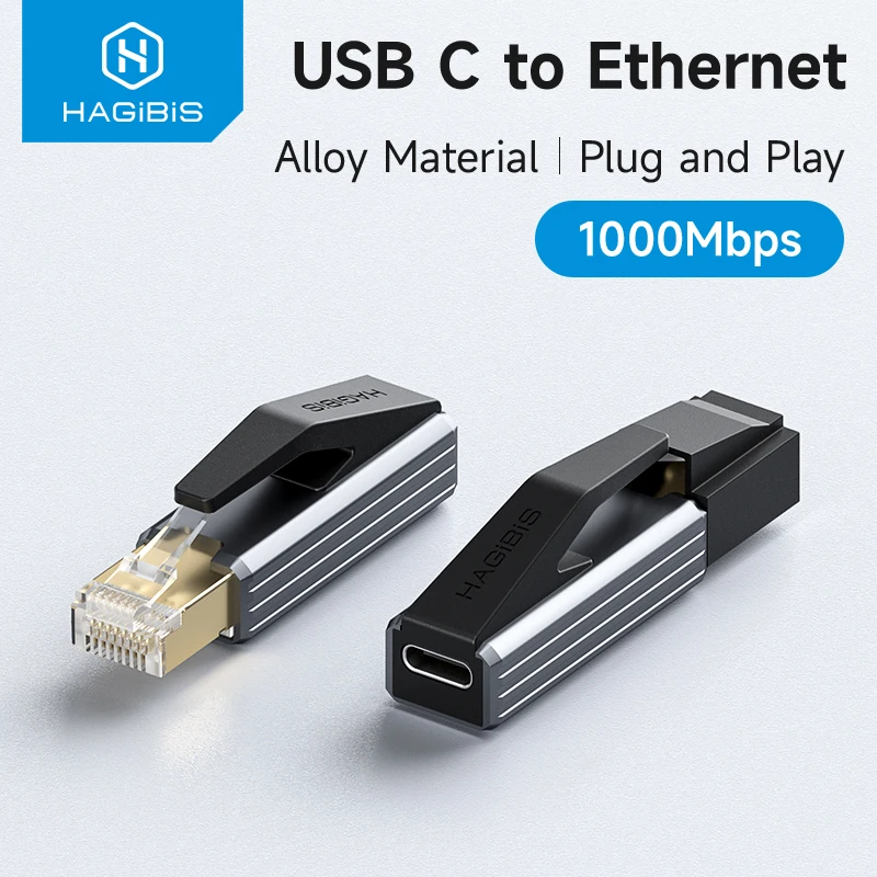 Адаптер Hagibis USB C к Ethernet, 1 Гбит/с, гигабитный сетевой преобразователь USB C «мама» на RJ45 «папа» для MacBook Pro iPhone 16 iPad XPS