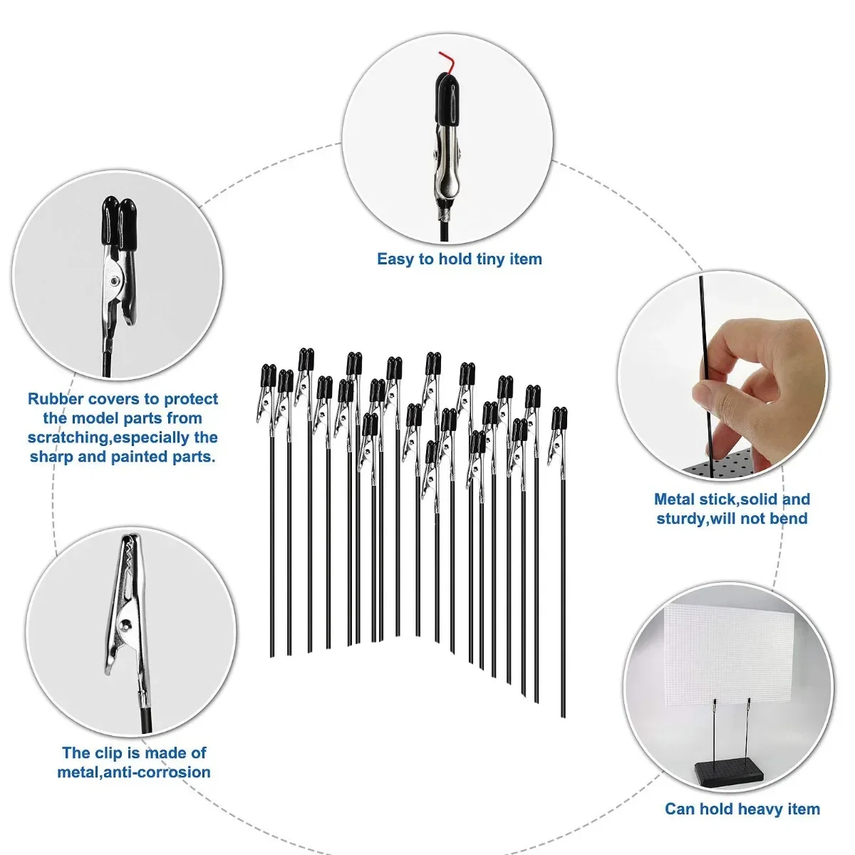 10pcs Metal Airbrush Model Painting Alligator Clip Clamp Stick with Rubber Tips For Gundam Hobby Model Coloring Paint DIY Tool
