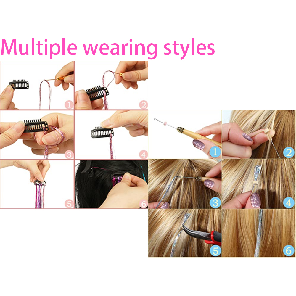 93/120 ซม.Sparkle สังเคราะห์ผม Tinsel สายรุ้งสี Strands หญิง Headwear Hairbinge ผมเลเซอร์ False Decor