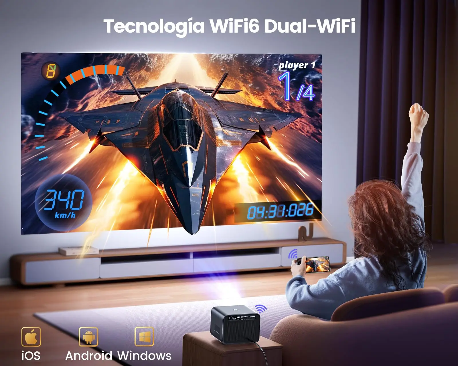 Proyector Wimius 4k compatible con 30000 lúmenes enfoque automático/llavero Full HD 1080p nativo WIFI 6 Bluetooth soporte Dolby Home Theater
