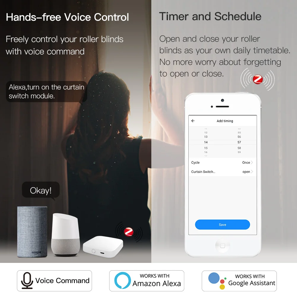 MoesHouse DIY ZigBee スマート RF433 カーテンスイッチモジュール電動ローラーブラインドモーター 2MQTT スマートライフアプリ Alexa Google ホーム用
