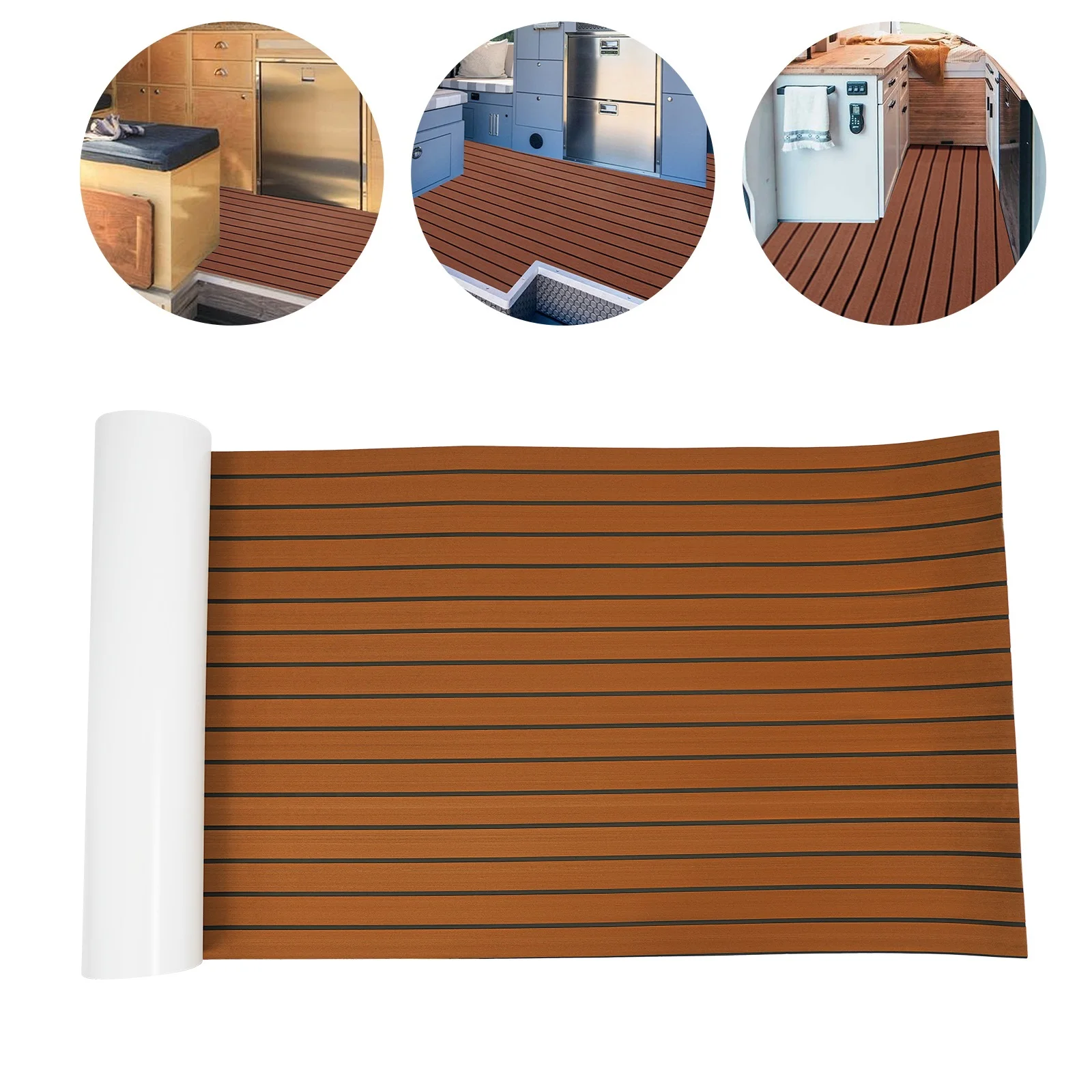 Mata podłogowa z pianki EVA imitującej teak, 240x90cm, grubość 6mm, antypoślizgowa, samoprzylepna, cięcienna, wodoodporna, dywanik morski do pokładu łodzi, kampera, jachtu.