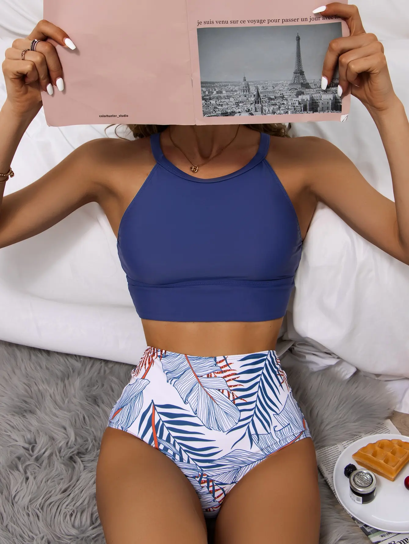2025 biquíni de cintura alta feminino maiô de pescoço alto impresso banho feminino acolchoado beachwear banhistas natação terno