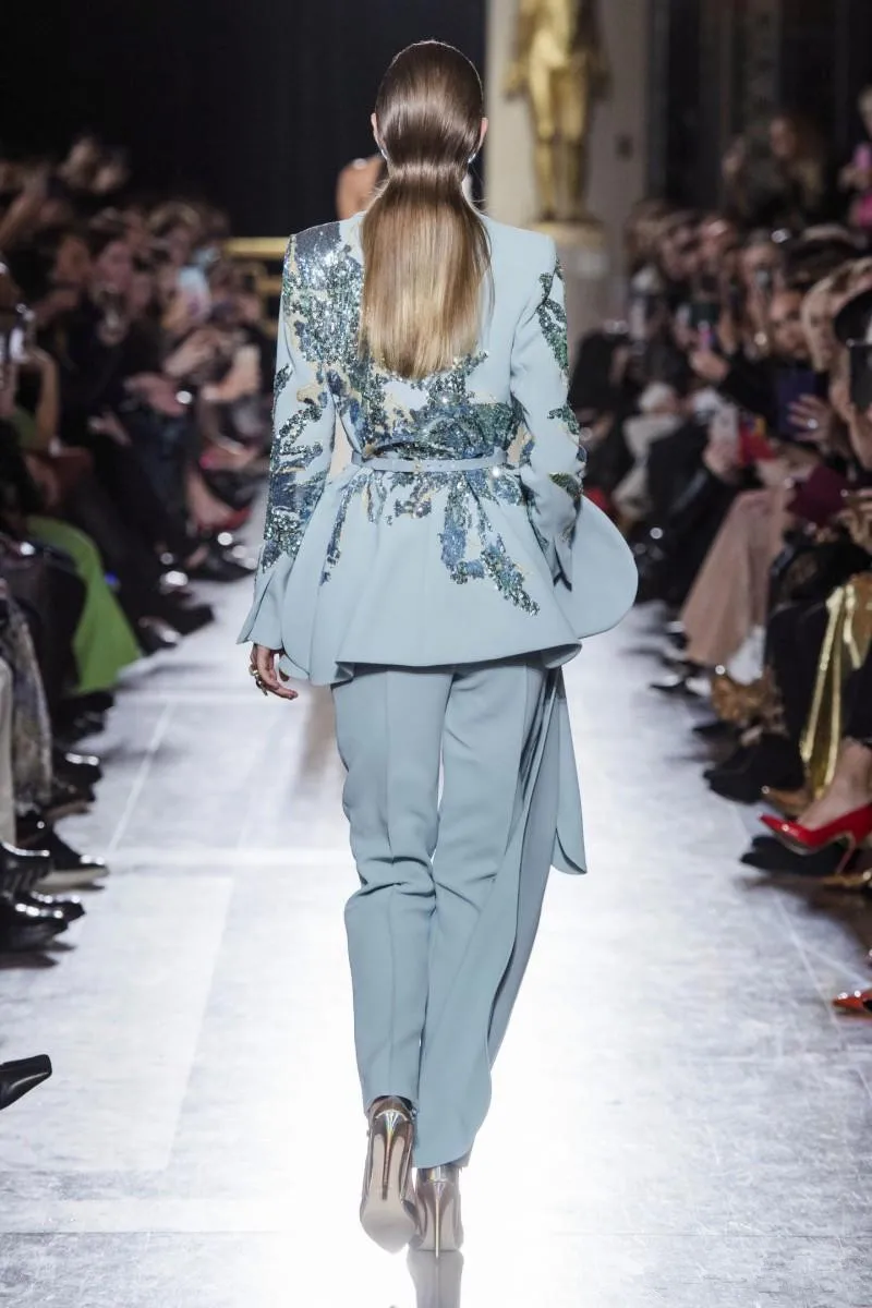 ผู้หญิงชุด Light Sky Blue Sequine ลูกปัดชุดราตรีที่ถอดออกได้รถไฟชุดราตรีอย่างเป็นทางการหรูหรา 2 ชิ้นชุดกางเกงที่กําหนดเอง