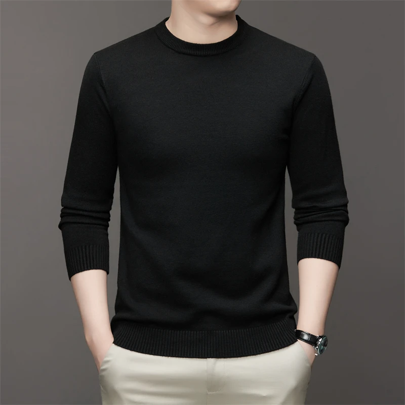7-kleuren herensweater met ronde hals en lange mouwen, effen kleur, zachte, warme en comfortabele top met basis