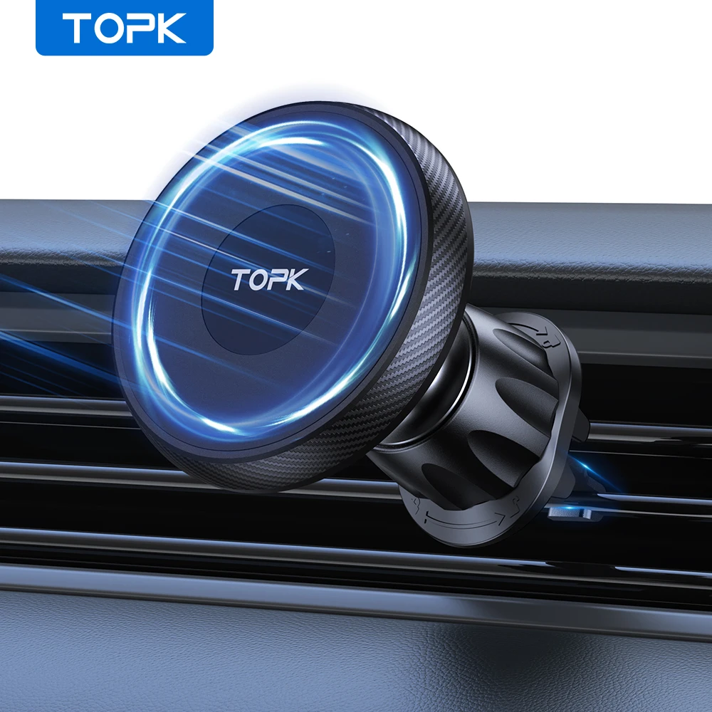 TOPK para soporte de teléfono de coche Magsafe, magnetismo potente, calidad superior, gancho de Metal de operación de una sola mano, soporte magnético para teléfono de coche