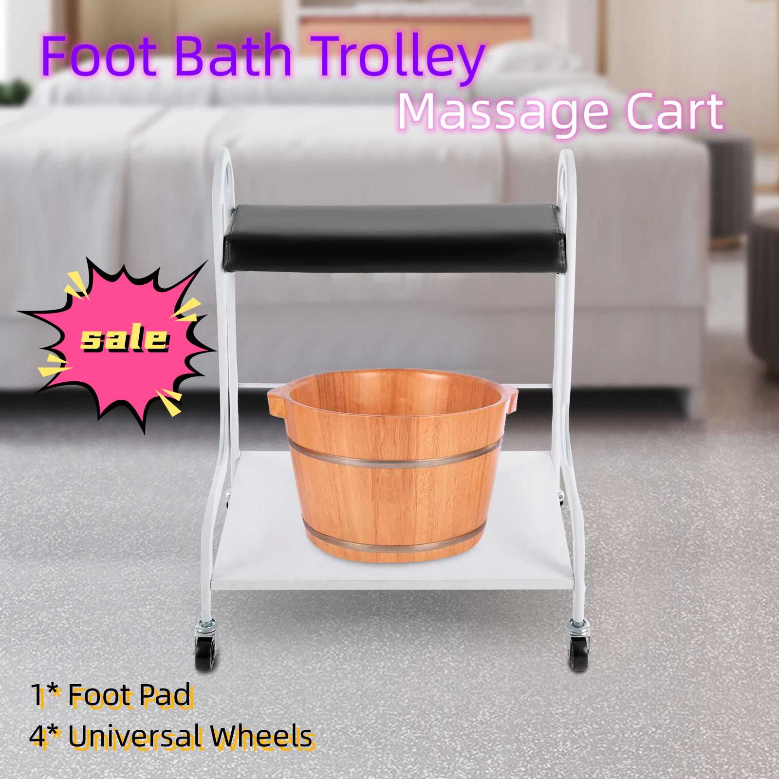 Tragbare Nägel Fußbad Trolley Fußhocker Salon Massagewagen Bodenmatte + Rad